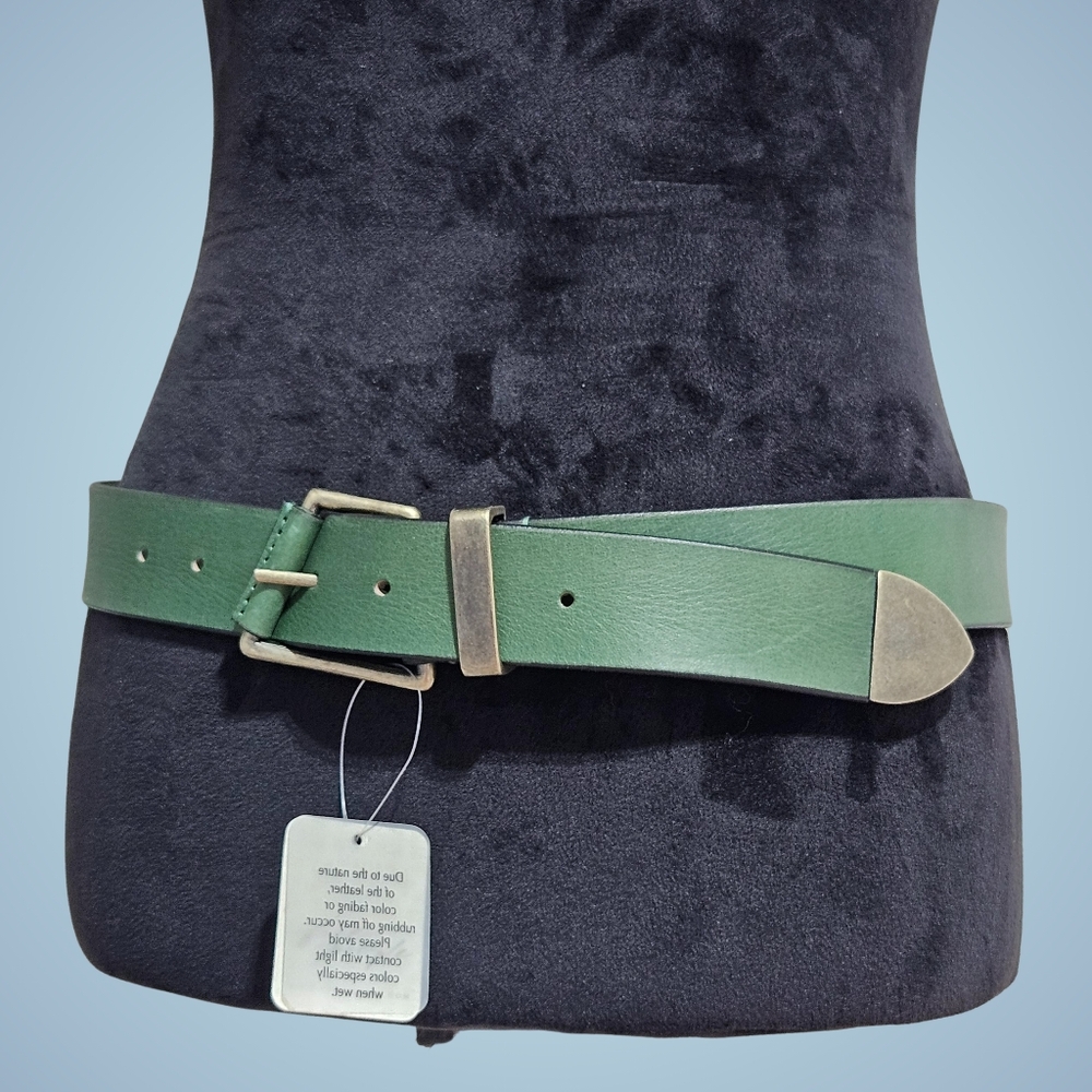 Free People Belt Small/Medium Dark Green 1.5" W Getty Slanted Buckle Boho Gift - Picture 2 of 4